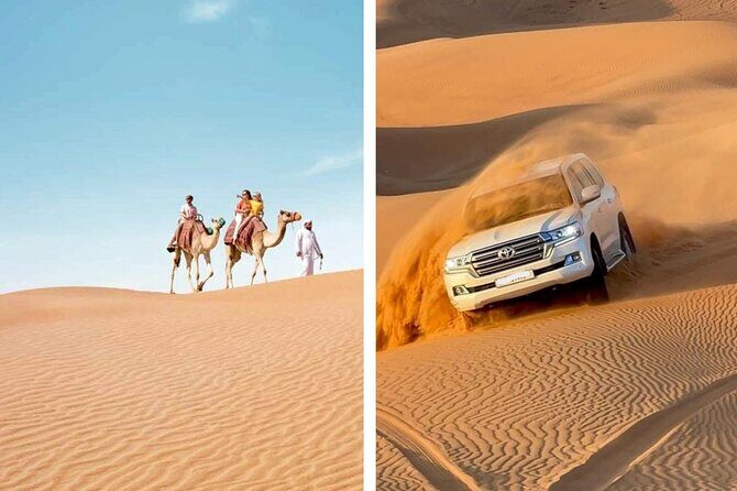 Desert Safari Combo: Camel Ride, Sandboarding & Inland Sea Visit - Sealine Beach First: Desert Gate, Tea Break, and Gulf Coast Views