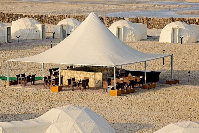 Full-Day DesertSafari with Camel Ride,InlandSea & BBQ Desert Camp - Sealine Beach: camel ride first, then tea and dune prep