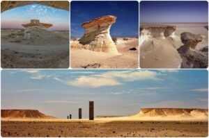 West Qatar tour to Richard Sierra sculpture,Umbrella Rock - Shahaniya Camel Race Track: quick stop, big visual impact